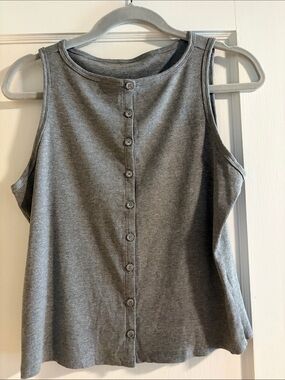 A New Day Gray Ribbed Button Tank Top